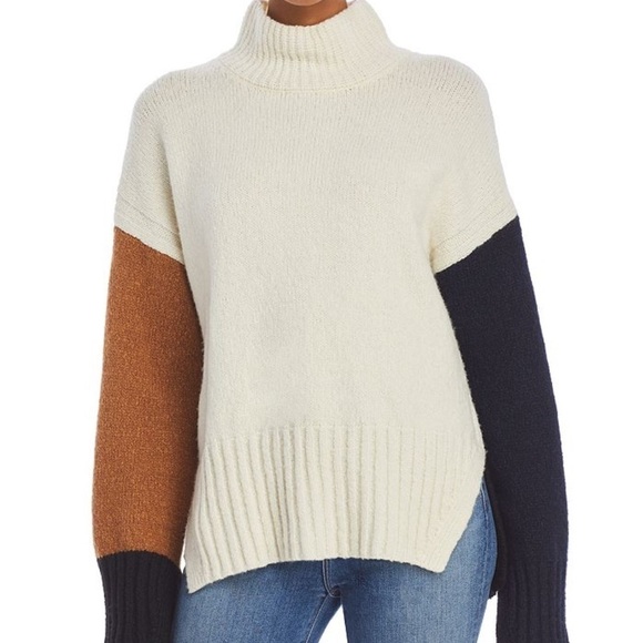 FRAME Color Blocked Sweater Turtleneck Pullover Wool Silk Cashmere - Picture 13 of 13